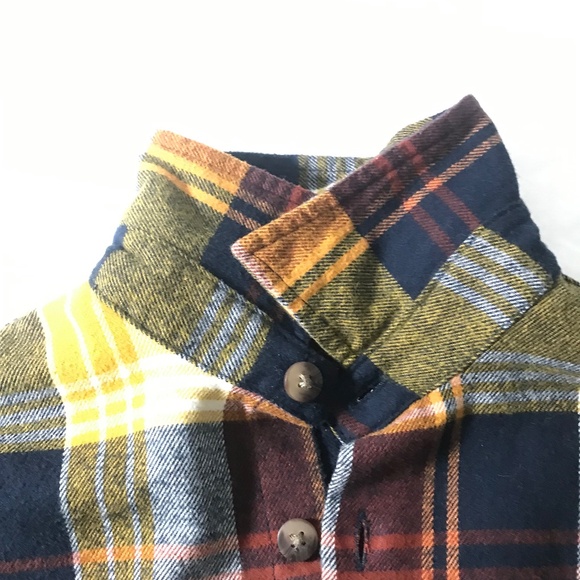 Men’s Plaid Flannel Button-Up Shirt – Yellow Brown Navy Check, Soft Brushed Cott - Picture 13 of 14